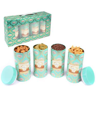 Jaiccha Ghasitaram Dryfruits Hamper-Lotus Box 4 Tin Jars Almonds Rice Crispies Butter Chakli and Mewa bites |Gift for Diwali Holi Rakhi Valentine Christmas Birthday Anniversary Her Him|