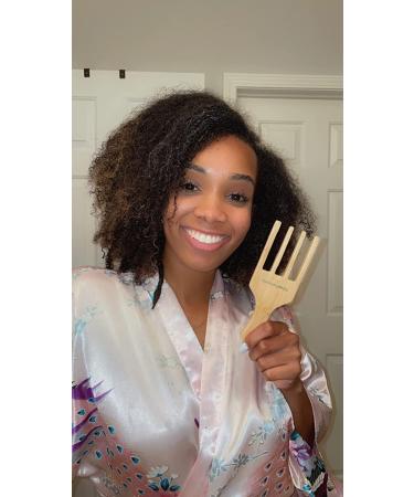 GranNaturals 4-Prong Wide-Toothed Wooden Hair Pick for Curly Hair - Ideal for Fluffing, Styling, and Detangling African American Hairstyles - Buy Online on SooperMarket.com
