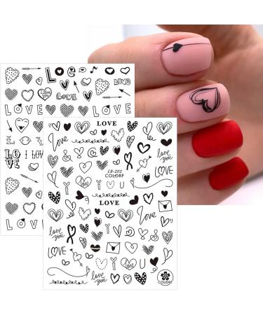 JMEOWIO Spring 3D Nail Art Stickers 9 Sheets Self Adhesive Nail Decals Heart-Shaped Flower Pattern DIY Design Nail Decoration for Women Girls (Black) - Buy Online on SooperMarket.com