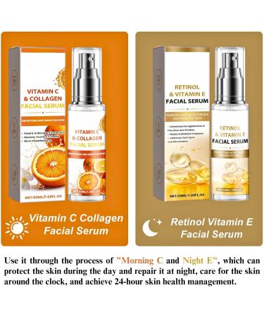 Vitamin C & Vitamin E Serum Facial Set Morning C and Night E Skincare Gift Set Anti-Wrinkle Tighten Skincare Set with Vitamin C & Collagen Serum (Day Use) Retinol & Vitamin E Serum(Night Use) - Buy Online on SooperMarket.com