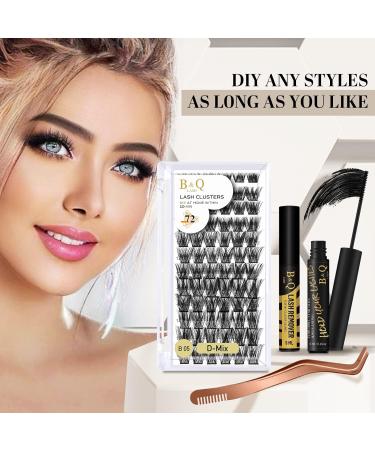 B&Q Eyelash Extension Kit B05 - 72Pcs Individual Lashes DIY Cluster Lash Kit with Tweezers and Bond/Remover - D-8-16 MIX - Buy Online on SooperMarket.com