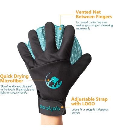 Cool Job Fur Care Gloves & Pet Bath Brush | Gentle De-Filtering Pet Grooming Gloves for Cats Dogs Horses & Rabbits (M-L) - Buy Online on SooperMarket.com
