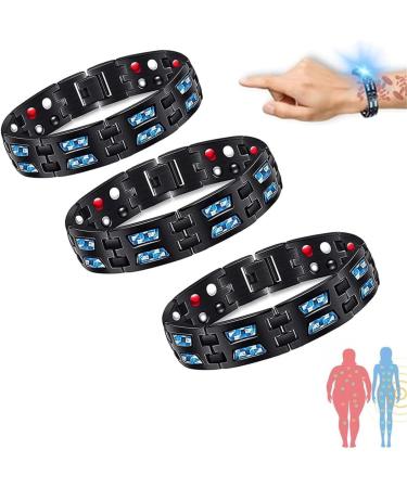 Noruion Far Infrared Ion Bracelet Noruion Far Infrared Ionizer Wristband Magnetic Bracelet Magnetic Bands for Men Men's Bracelet Adjustable Length with Titanium Power Magnetic Bracelet (3pcs)