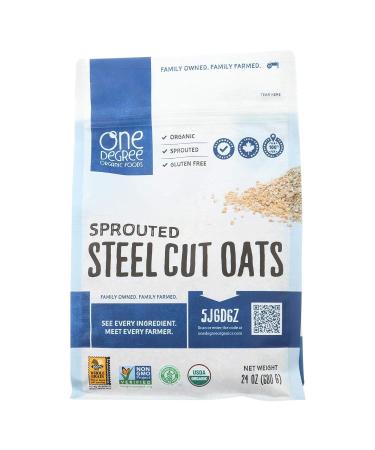ONE DEGREE ORGANIC FOODS, Sprtd Oats, Og2, Steel Cut, Size 24 OZ, (Gluten Free Vegan 95%+ Organic)