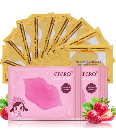Eakroo 20 Pairs Lip Masks & Eye Mask Power Crystal Gel 24K Gold Collagen Lip Eye Mask Effectively Nourishes the Lip & Eye Skin Anti-Aging Eye Patches for Moisturizing Reducing Fine Lines Dark Circle Set C