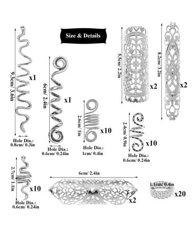 Dreadlocks Jewelry Set - 58 Pieces Pirate Beard Tube Beads, Swirl Filigree Cuff Rings, Hair Decoration - Silver Dread Locs Accessories - Buy Online on SooperMarket.com