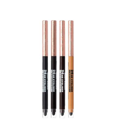 Ruby Kisses Waterproof Eyeliner 24HR Waterproof Long-Lasting Mechanical Eyeliner Pencil with Built-in Sharpener Smudgeproof 4 Pack (Blackest Black Black Brown Dark Brown Glittery Gold) 2 Set
