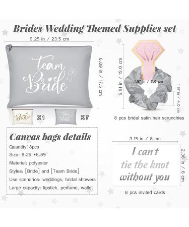 Bride Gift Set - 24 Pieces Bachelorette Proposal, Makeup Bags, Hair Scrunchies, Satin Hair Ties, Wedding Cards - Silver & Gold Theme - Buy Online on SooperMarket.com