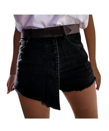 Ronony ladies short denim shorts buttoned sexy jeanshorts jeanshorts basic washing jeans bermuda shorts short trousers from denim for the women high waist denim short pants xxl 001#black