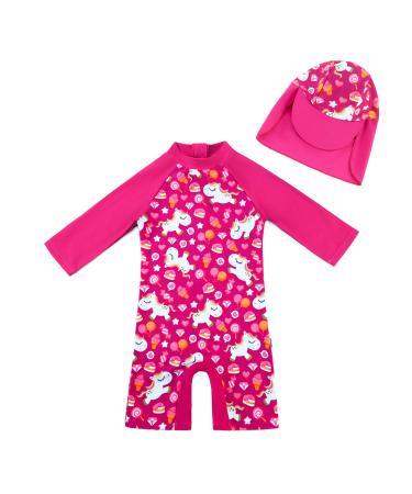 upandfast Baby Girl One Piece Swimwear Suits with Sun Hat Toddler Swimsuits UPF 50+ Sun Protection 2-3 Years Rose