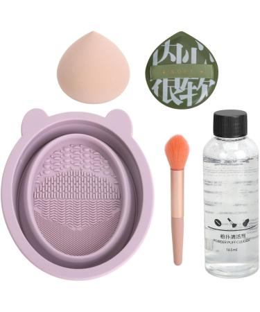 Makeup Brush Cleaner Kit 5 Pieces Textured Multifunctional Residue Removal Purple Makeup Brush Scrubber with Cosmetic Brush for Daily Use - Buy Online on SooperMarket.com