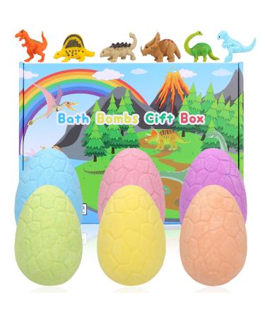 Bath Bombs for Kids with Surprise Inside 6 Pcs Dino Egg Handmade Natural Fizzy Bath Bombs Dinosaur Toys for Girls Boys Christmas Birthday Easter Gift Set (6 * 130g) Dinosaur Toys Inside-6pcs