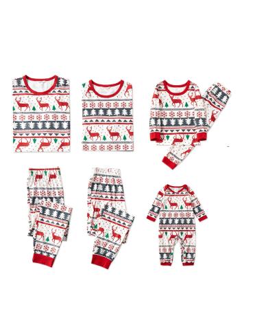 PATPAT Family Christmas Pjs Matching Sets Reindeer and Snowflake Patterned Sleepwear Xmas PJS Set for Couples and Kids Men XXL Elks White