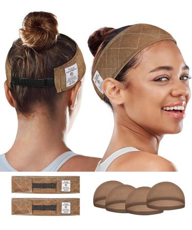 Wig Grip Bands - Yuest Velvet Headband for No-Slip Wig Security (Brown, 2 pcs) + 4 Wig Caps - Buy Online on SooperMarket.com