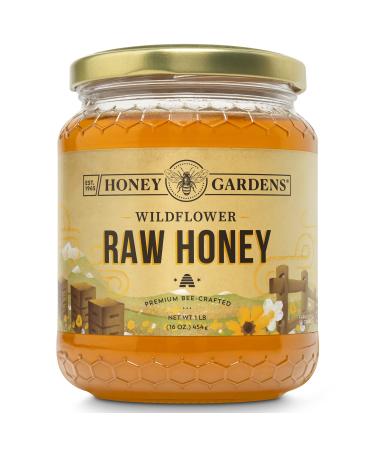 Honey Gardens Apitherapy Raw Honey | 100% Pure | US Grade A, Unpasteurized & Unfiltered (1 lb Jar, Unflavored) Unflavored 1 Pound (Pack of 1)