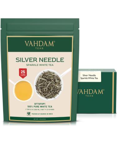 Vahdam Silver Needle White Tea Loose Leaves (50g 25 cups) |100% natural white tea leaves |Caffeine -free Silver Needle Sparkle White Tea