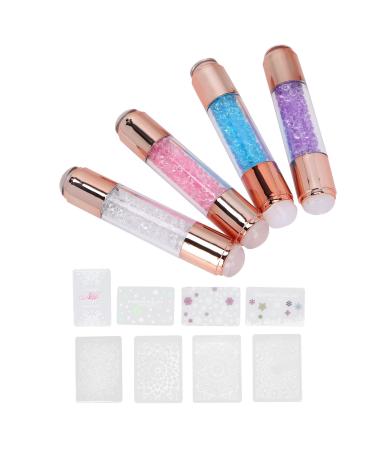 4Sets Nail Stamper Manicure Art Stampers Silicone Stamp Pens Double Ended W/Nail Seal Plate for Home Nail Salon