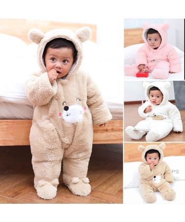 Newborn Cartoon Bear Snowsuit | Baby Winter Coat Footed Romper | Khaki 6-9 Months - Buy Online on SooperMarket.com