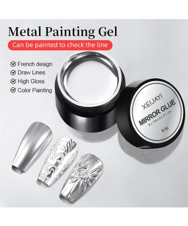 Metallic Gel Nail Polish Silver Gel Nail Polish Mirror Nails Finish Metal Painting Gel Super Glossy Soak off UV/LED Nail Gel 3D Metal Mirror Effect - Buy Online on SooperMarket.com