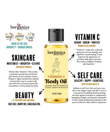 Herganics Vitamin C Oil: Brightening Serum for Face & Body with Gua Sha for Lymphatic Drainage - Buy Online on SooperMarket.com