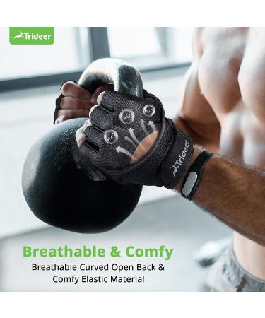 Trideer Workout Weight Lifting Gloves with Wrist Straps - Breathable Fingerless Gym Gloves for Men & Women - Full Palm Protection - Ideal for Training, Pull Ups, Fitness at Home - Black (Large) - Buy Online on SooperMarket.com