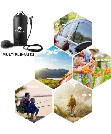 Dr. Prepare 4 Gallon Camping Shower Bag with Upgraded Screw Lid, Pressure Foot Pump, and Handy Nozzle - Portable Solar Shower for Beach, Camping, Hiking Trip - Buy Online on SooperMarket.com