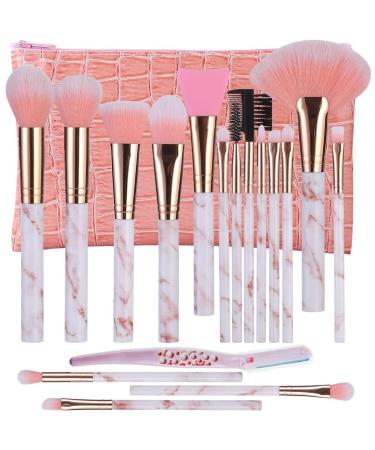 Makeup Brushes DUAIU 16 Pcs Premium Synthetic Foundation Eyeshadow Face Brushes Set for Powder Cream Liquid with Silicone Facial Brush Eyebrow Razor PU Cosmetic Bag Pink