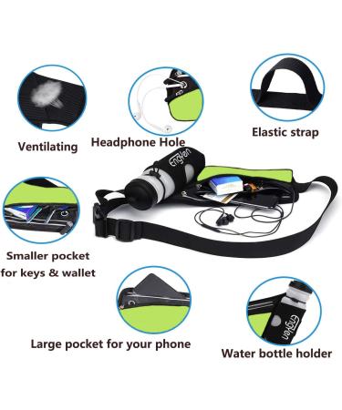 EngYen Fanny Pack with Water Bottle Holder - Slim Waist Bag for Travel, Workout, Hiking - Green Running Belt for Men and Women - Perfect Holder for Phone, Money, Key - Hydration Pouch for Runners - Buy Online on SooperMarket.com