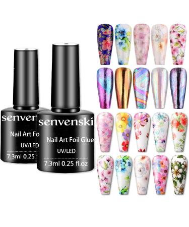Senvenski Nail Foil Glue Gel 7.3ml x2 Tranfer Glue Gel for Nails Art Stickers Foil Transfer Gel Soak Off DIY Manicure Kit Set UV LED (TB007)