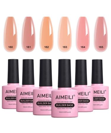 AIMEILI 8 in 1 Builder Base Sheer Color Gel Set No Need Slip Solution Builder Extension Soak Off UV LED Nude Gel Polish Multicolour Of 6pcs X 10ml - Gift Kit 38 6-38 1.67 ml (Pack of 6)