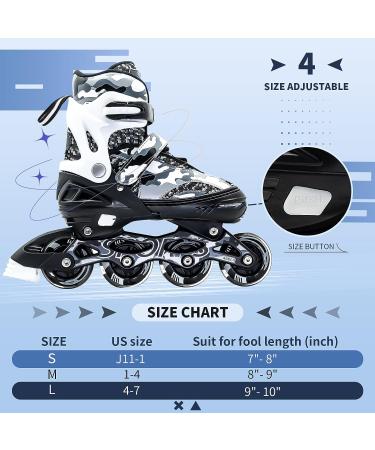 Adjustable Roller Blades Inline Skates for Kids & Adults | Light Up Outdoor Indoor Skates | Black Camo | Size Large (4-7 US) - Buy Online on SooperMarket.com
