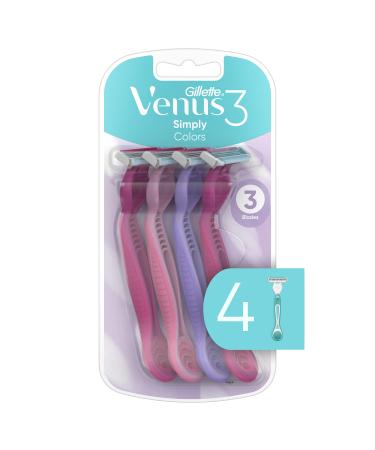 Gillette Venus Simply3 Women's Disposable Razors, Pack of 4, 16 Total Count.