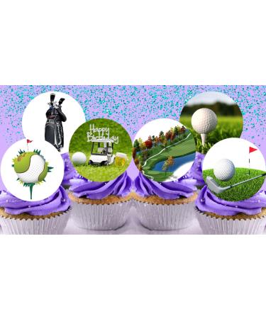 24 x Pre-Cut Golf 1 Edible Stand up Wafer Paper Cupcake Toppers Cake Decorations Happy Birthday Party Sport