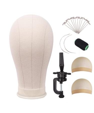 MapofBeauty 22 Inch Canvas Block Head Wig Head With Stand for Making Wig Head Display Styling (Beige) 22 Inch Beige