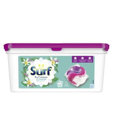 Surf 5 Herbal Extracts 3 in 1 capsules with long lasting fragrance Washing Capsules for brilliantly clean laundry 32 washes Fresh