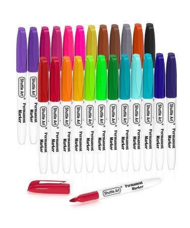 Permanent Markers, 24 Colors Fine Point Assorted Colors Permanent Marker Set, Works on Plastic,Wood,Stone,Metal and Glass for Doodling, Coloring, Marking by Shuttle Art
