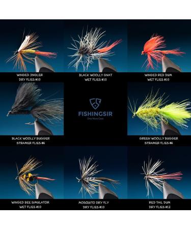 FISHINGSIR Fly Fishing Flies Kit - Handmade 64PCS Lures in Waterproof Fly Box - Dry/Wet Flies Streamer Nymph Emerger Set - Must-Have Series - Buy Online on SooperMarket.com