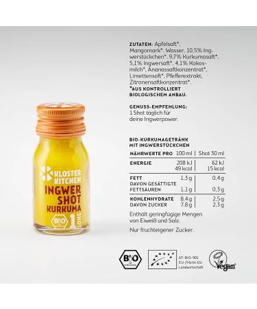 Buy Monastery Kitchen Bio Ingwer Shot Kurkuma - 28x30ml Vegan Turmeric & Ginger Shots | Natural & Additive-Free Energy Boost - Buy Online on SooperMarket.com