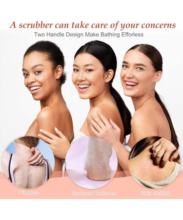 2 Pack Exfoliating Back Scrubber | Double Sided Cloth with Strap | Long Body Scrub Sponge for Deep Clean | Shower Loofah with Handle | Women Men | Pink Khaki Soft Cloth - Buy Online on SooperMarket.com