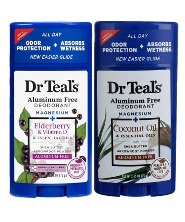 Dr. Teal's Coconut & Elderberry Deodorant Gift Set (2 Pack 2.65oz Ea) - Coconut Oil & Elderberry with Vitamin D - Aluminum Free with Magnesium - Essential Oils Absorb Moisture Keep Skin Healthy