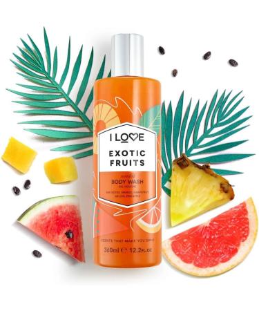 I Love Exotic Fruits Scented Body Wash Rich & Creamy Foam Which Contains Natural Fruit Extracts Includes Pro Vitamin B5 For Moisturised & Silky Smooth Skin CrueltyFree & VeganFriendly 350ml - Buy Online on SooperMarket.com