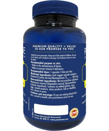 Promise Vitamin K2 MK-7 100mcg 120 Capsules- Bioactive Menaquinone-7 Bone Tissue & Heart Health- non-GMO Natto Vegan and Gluten-Free Made In Canada - Buy Online on SooperMarket.com
