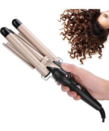 Electric Hair Waver Fast Heating 3 Barrel Curling Iron Wand Adjustable Hair Curler Waver Crimper Hair Styling Tool Hair Curling Wand (Gold 22mm) - Buy Online on SooperMarket.com