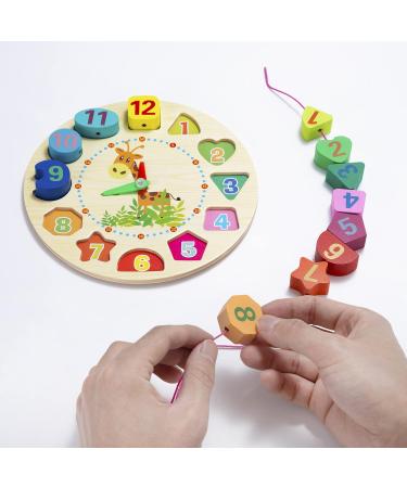 Wooden Learning Clock Toy for Kids - Educational Clock with Rope Numbers & Shapes | Perfect for Children Ages 3+ - Buy Online on SooperMarket.com