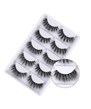 3D False Eyelashes 3D Faux Mink Fake Eyelashes Handmade Dramatic Thick Crossed Cluster False Eyelashes Black Nature Fluffy Long Soft Reusable Style 1 (5 Pairs)