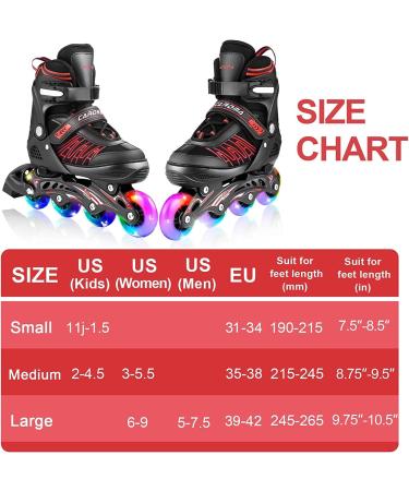 Caroma Adjustable Inline Skates with Light Up Wheels - Red Medium - Big Kid Size | Outdoor & Indoor Roller Blades for Kids, Youth, and Adults - Beginner Friendly - Buy Online on SooperMarket.com