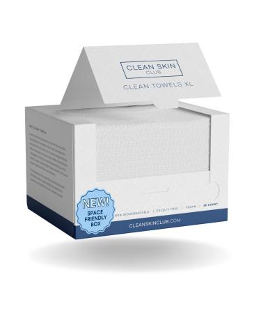 Clean Skin Club - Clean Towels XL, World's 1ST Acne Fighting Biodegradable Face Towel, Award Winning Disposable Makeup Removing Wipes, Dermatology Tested & Approved, Super Soft for Sensitive Skin, 50 Count, Pack of 1 50 Co