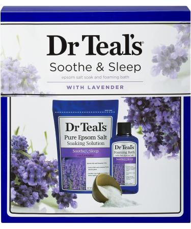 Dr Teal's Lavender Epsom Salt & Foaming Bath Oil Sampler Gift Set - 2022 Edition | Relaxation & Peaceful Slumber Gift | Lavender Bath Salts & Foaming Bath Oil - 14 oz Bag & 3 oz Bottle - Buy Online on SooperMarket.com