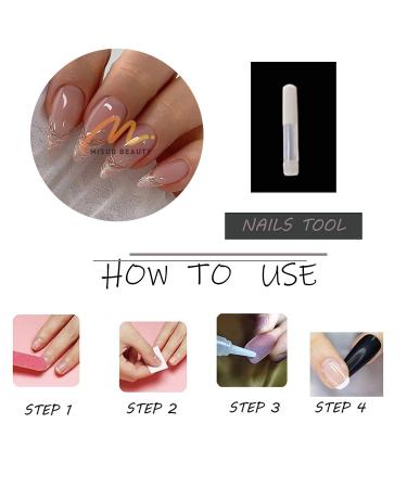 Buy MISUD Almond Press on Nails - Medium Stiletto Glossy Chrome Acrylic Bling French Tip - 24 pcs Nude Pink | International Shipping Available - Buy Online on SooperMarket.com