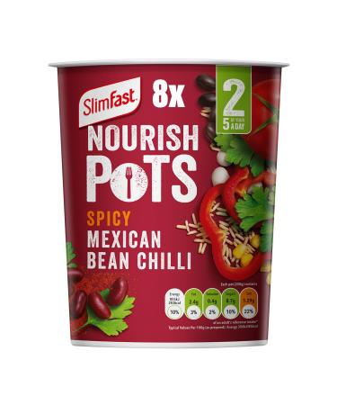 SlimFast Nourish Pot Spicy Mexican Bean Chilli Ready Meal Low in Sugar and Fat Healthy Vegan Lunch Source of Protein Instant Noodles Alternative Multipack 8 x 60 g